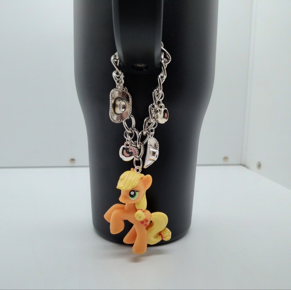 Applejack My Little Pony Tumbler Charm Silver Handmade Water Bottle Stanley Cup